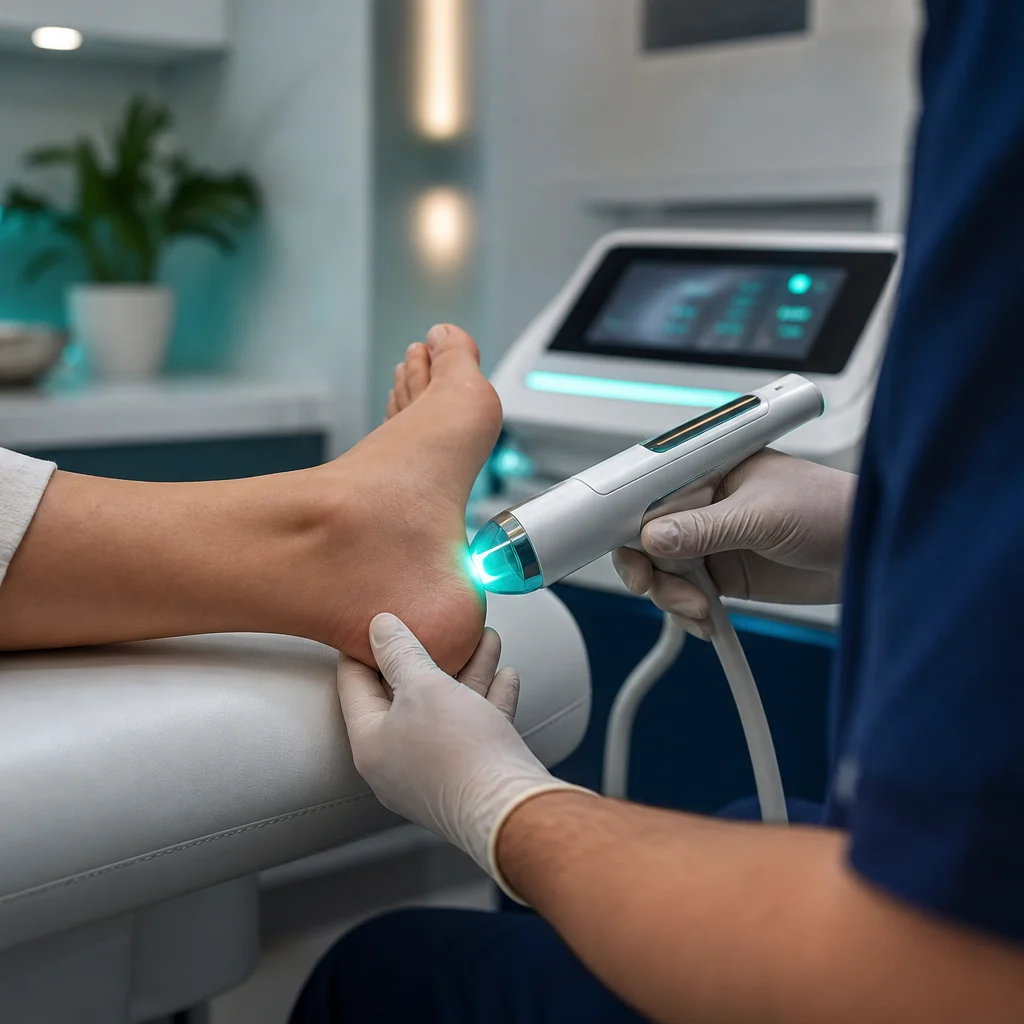 A gentle non-invasive nerve therapy being performed on a foot at a St. Peters, MO clinic