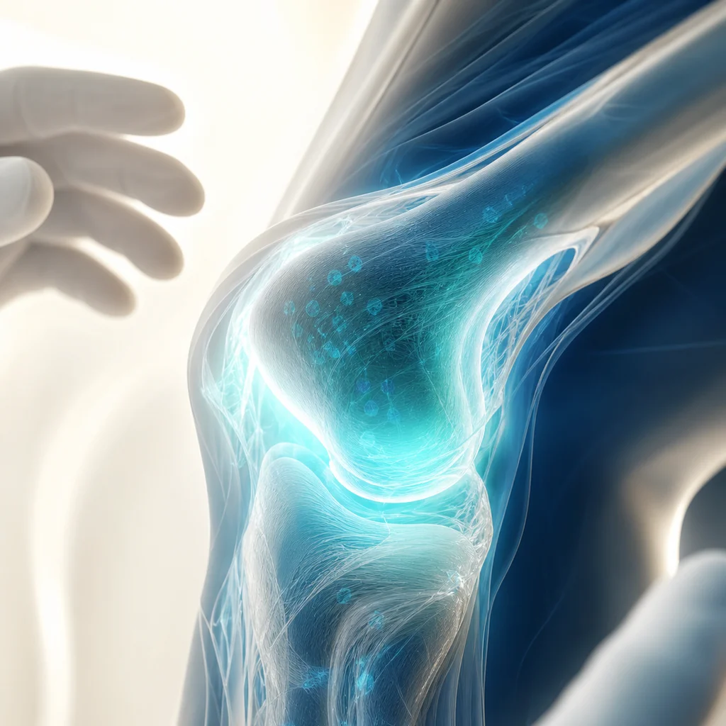 Abstract joint healing and tissue regeneration glow from platelet-rich plasma therapy